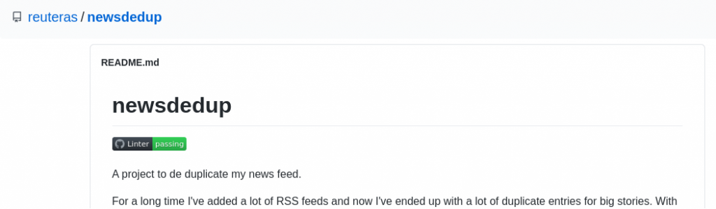 This image is just a pointless screenshot of GitHub repo reuteras/newsdedup, you can ignore it.